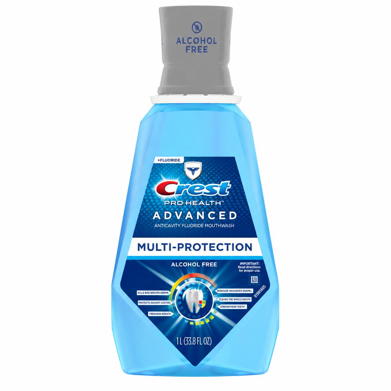 Crest Pro‑Health Advanced Multi‑Protection Fluoride Mouthwash Alcohol‑Free Oral Rinse Fresh Mint 1L