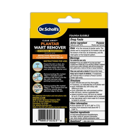 Dr. Scholl's Plantar Wart Remover Hydrogel Bandages, 12 Medicated Discs & 10 Cushions **Exp 02/2027**