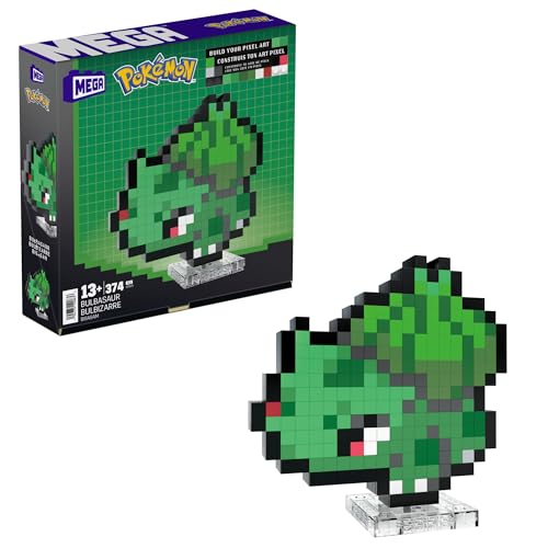 Mega Pokemon - Bulbasaur Retro Pixel Art Building Set with Wall Base, 15 cm