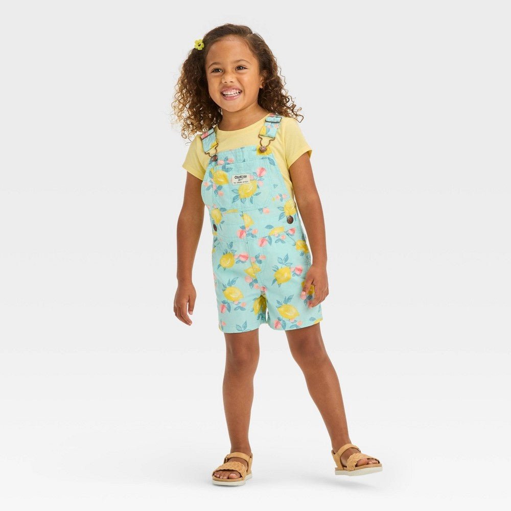 Girls' 12M OshKosh B'gosh Toddler Lemon Shortalls - Aqua Yellow