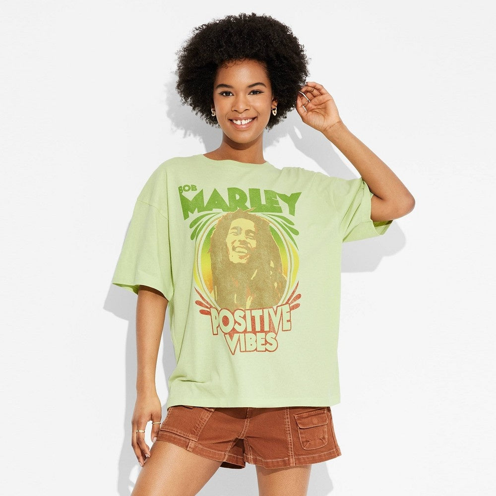 Women's Bob Marley Oversized Short Sleeve Graphic T-Shirt - Green **SIZE XS (4-5)**