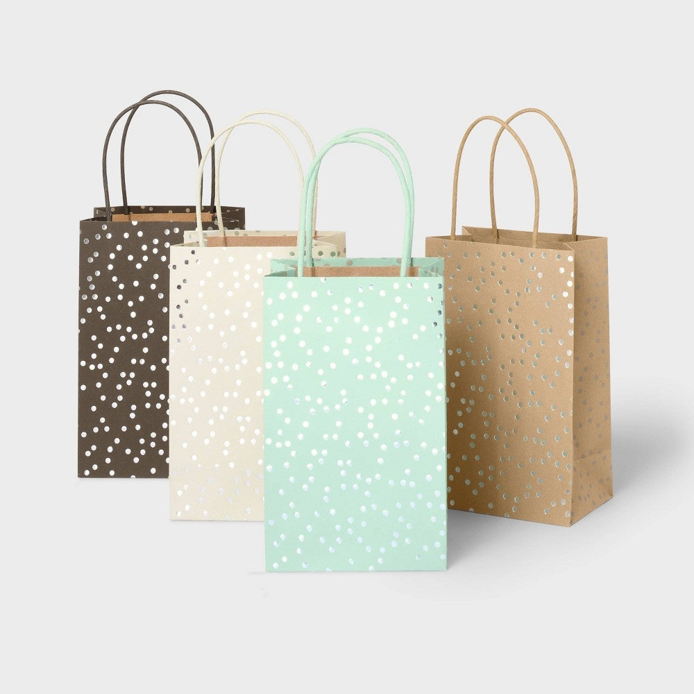 4pk XS Silver Foil Dots Gift Bags