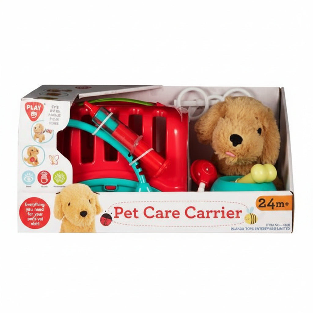 PlayGo 7-Piece Toy Pet Care Carrier & Pet, Assorted Animals