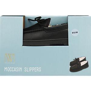 Wayland Square Men's Moccasin Slippers, Black, Large