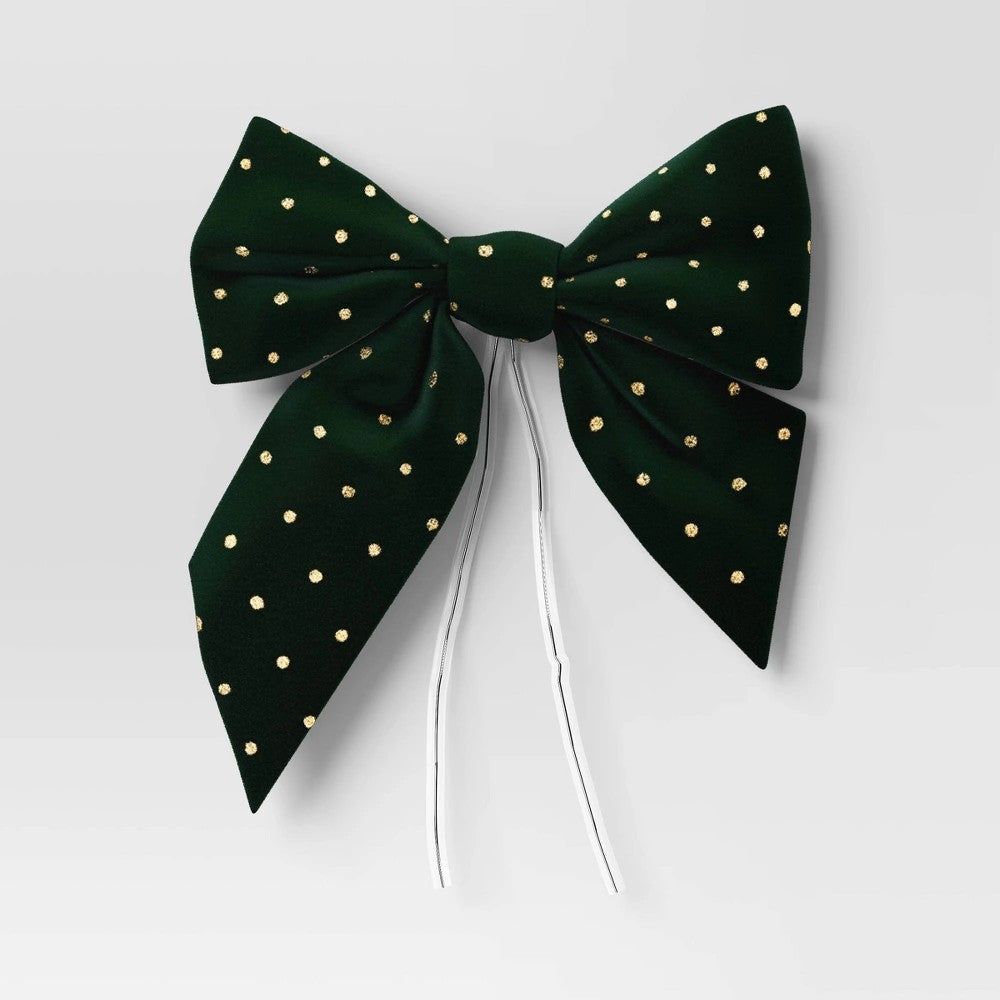 2ct Metallic Polka Dot Christmas Decorative Bow Green - Wondershop