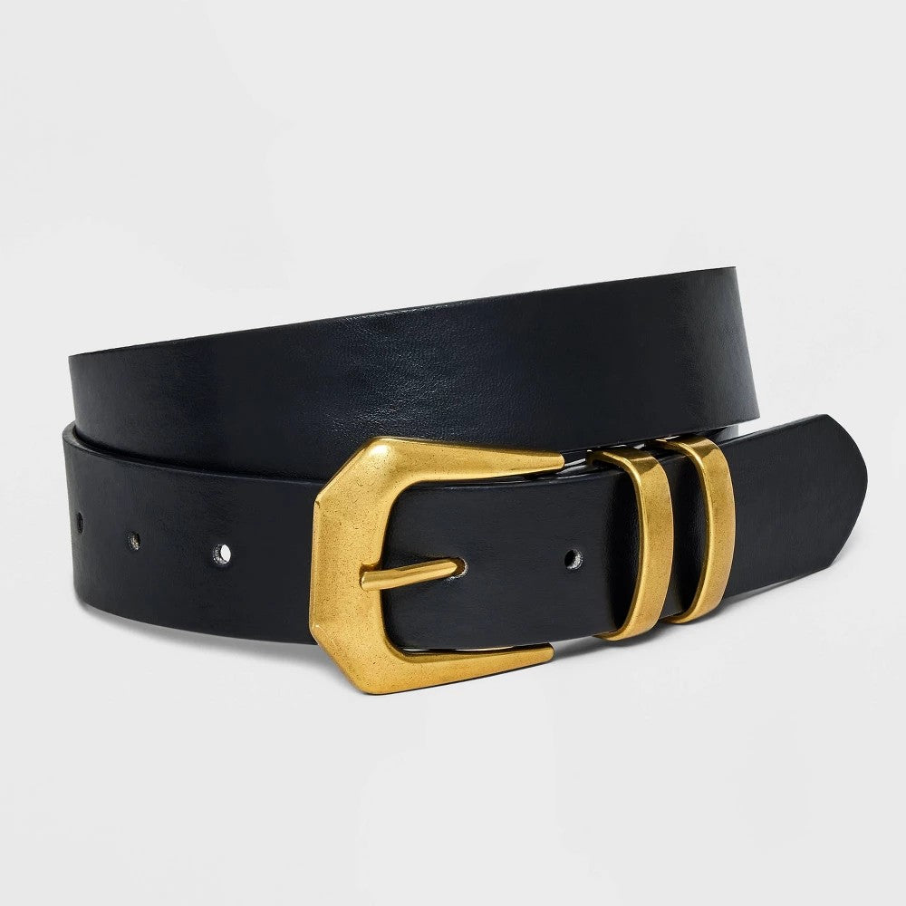 Women's L - Sculpted Metal Buckle Belt - Universal Thread Black Solid Pattern, 44" Length