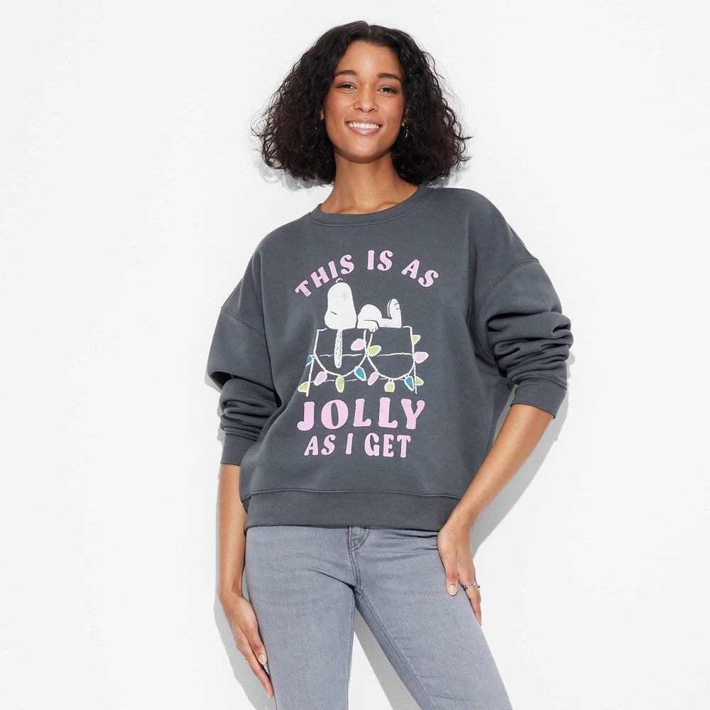 Gray Snoopy Jolly As I Get Christmas Sweatshirt Sweat Shirt - Gray