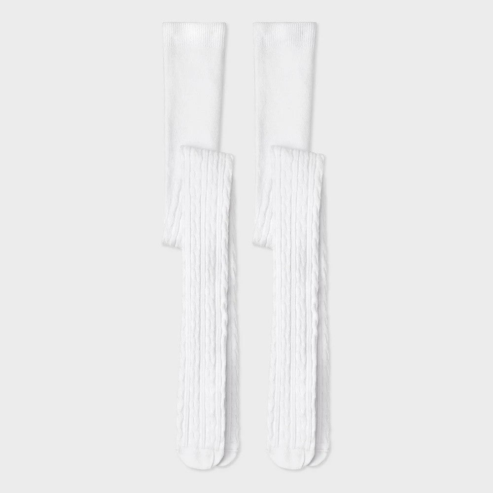 Girls' Size 4-6, 2pk Cotton Tights - Cat & Jack White