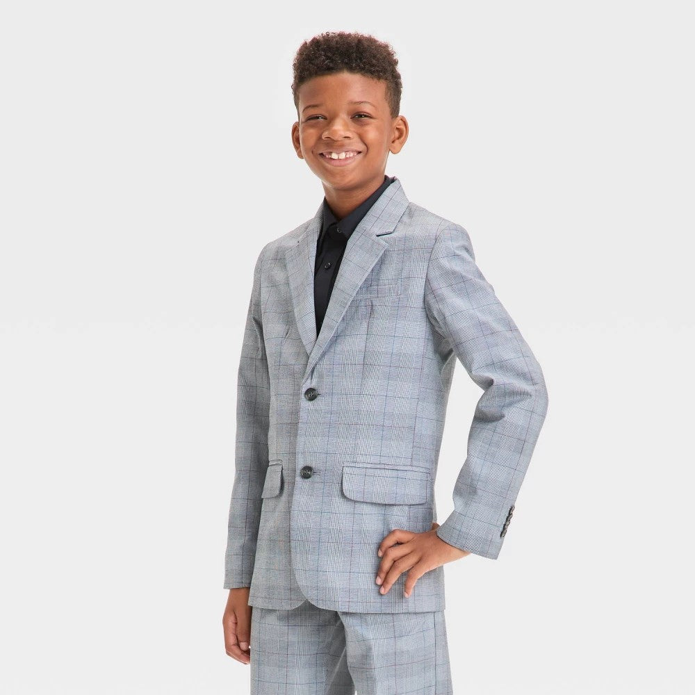 Boys' 5 - Plaid Twill Suit Jacket - Cat & Jack - Dark Gray