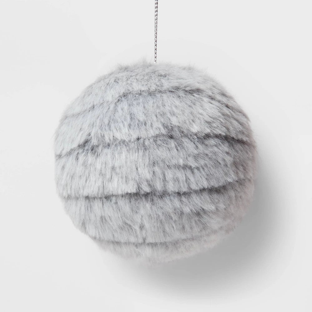Round Faux Fur Christmas Tree Ornament Gray - Wondershop