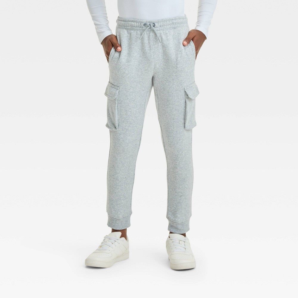 Boys' XS (4/5) Fleece Cargo Jogger Pants - All in Motion Light Gray