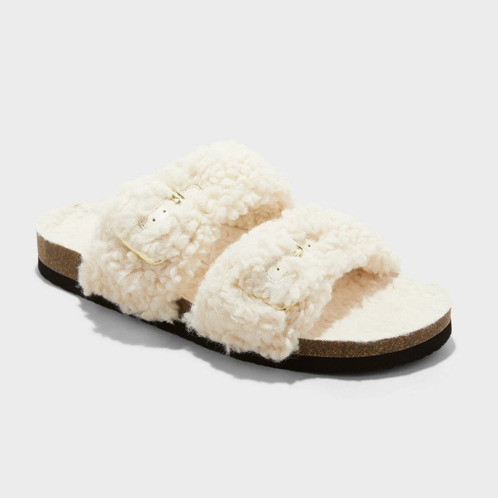 Women's 9 Jane Two Band Buckle Slide Slippers - Auden, Cream