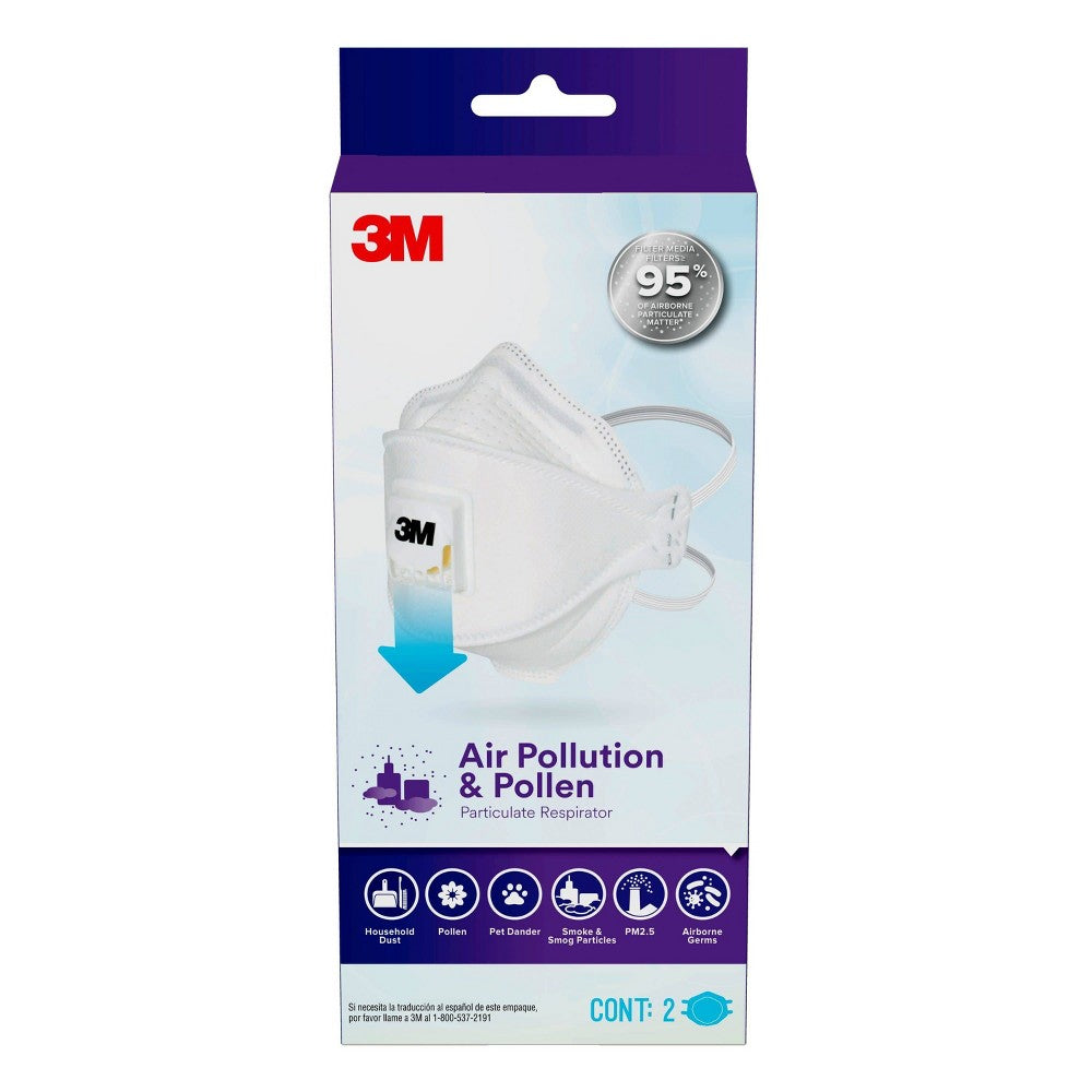 3M Air Pollution & Pollen Respirator Adult Size 2/Pack