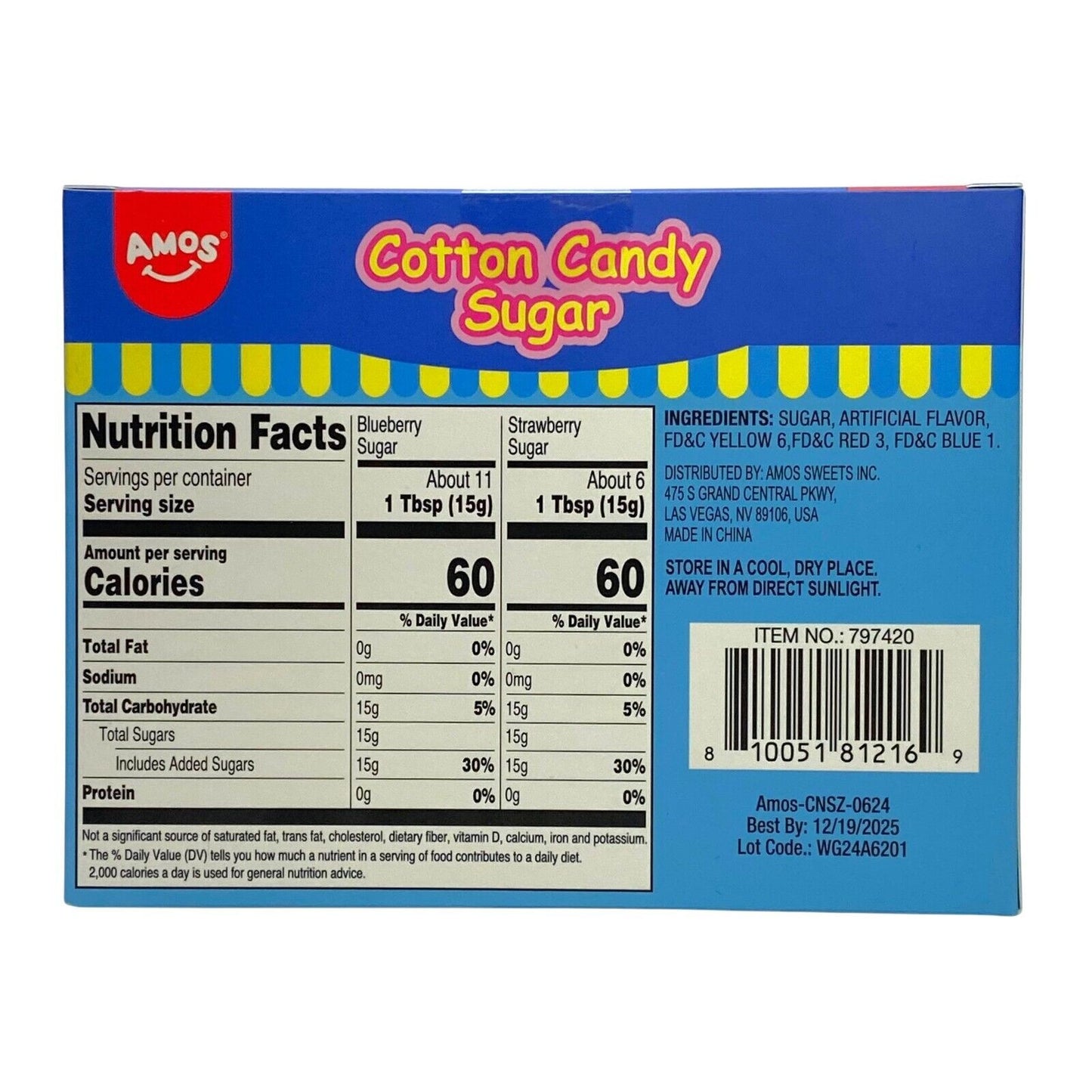 Amos Cotton Candy Sugar 5-Pack Blueberry and Strawberry *Best By 12/19/25*