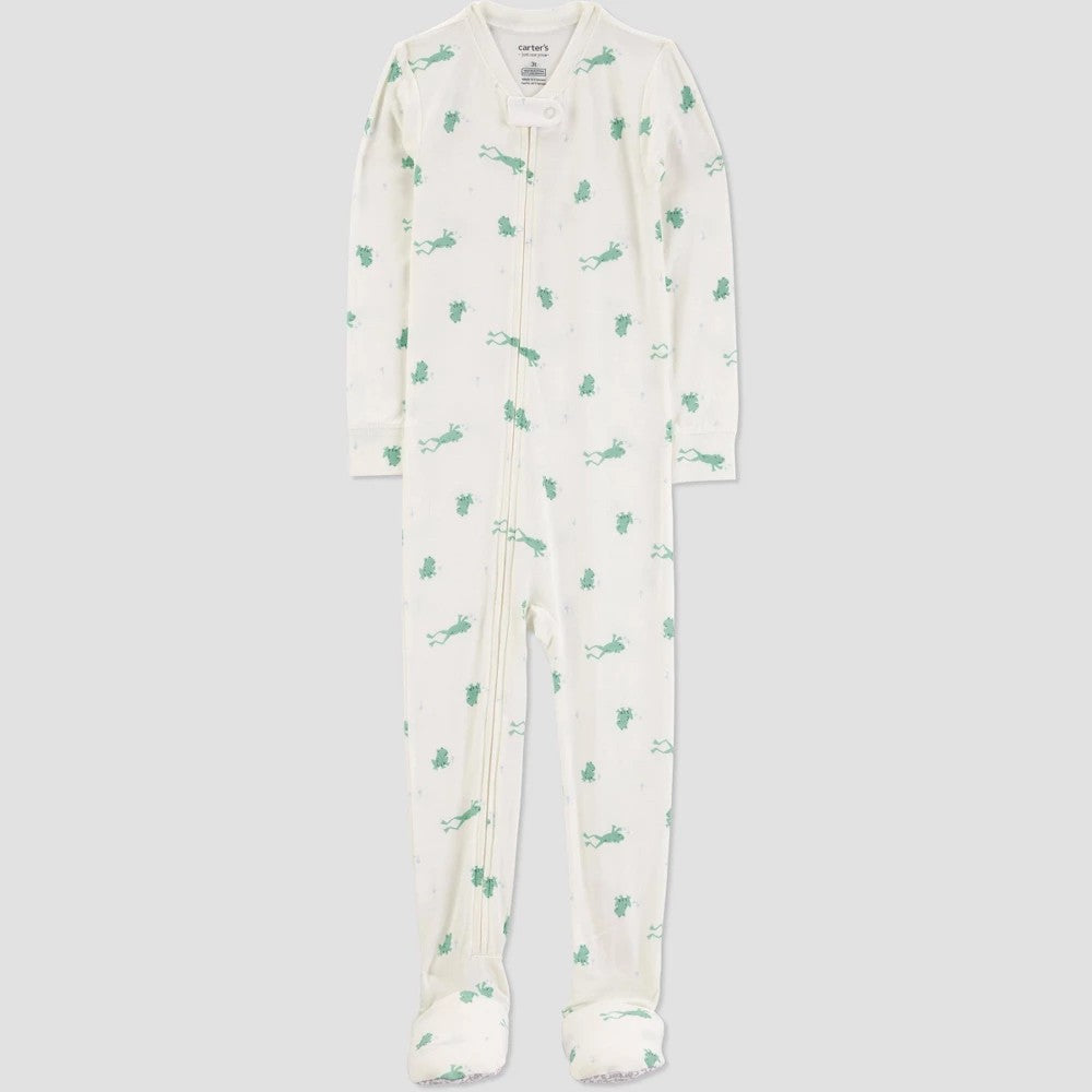Carter's Frogs Comfy Soft Snug Fit Footed Pajama - Green/Ivory
