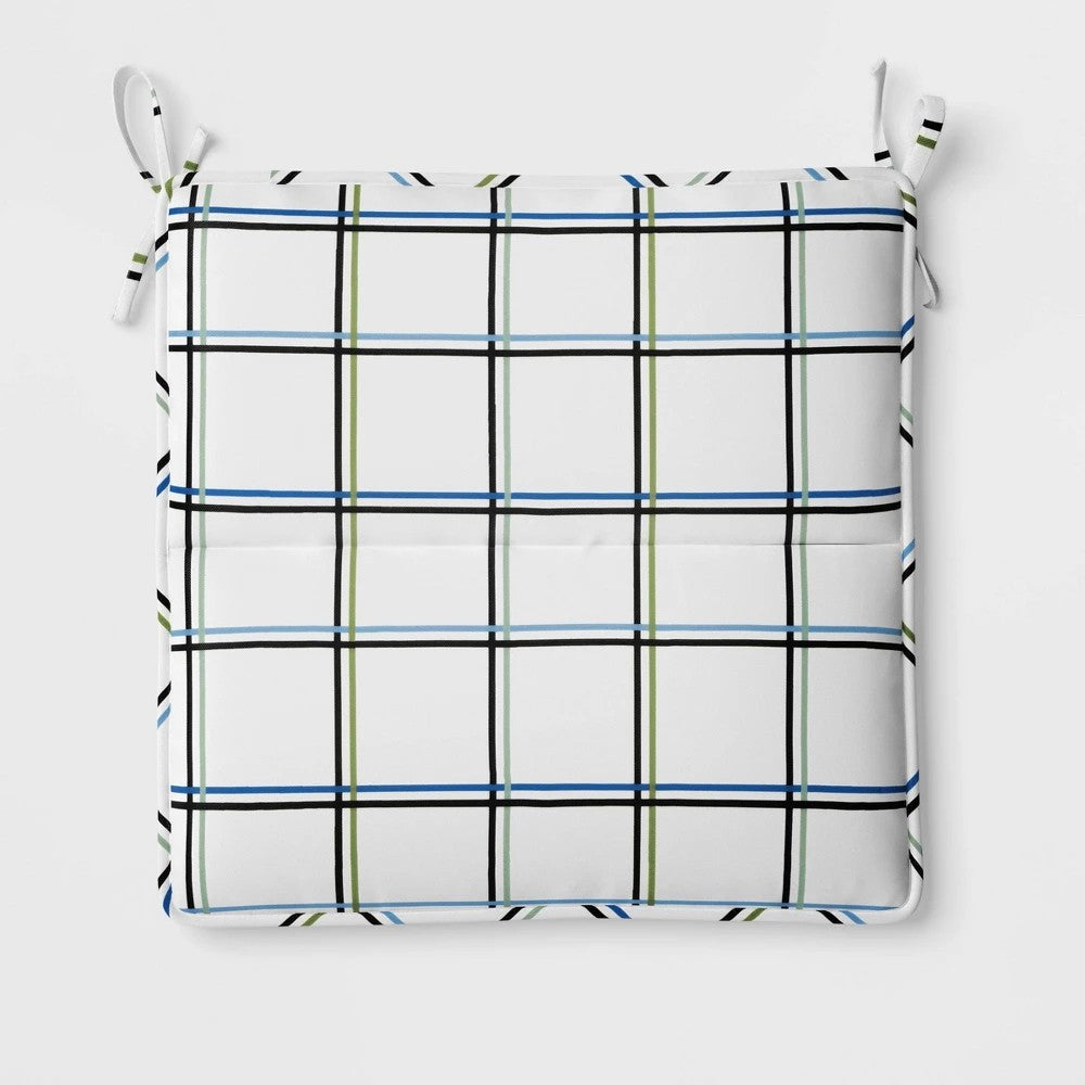 16x16 Grid Outdoor Chair Seat Cushion White - Room Essentials