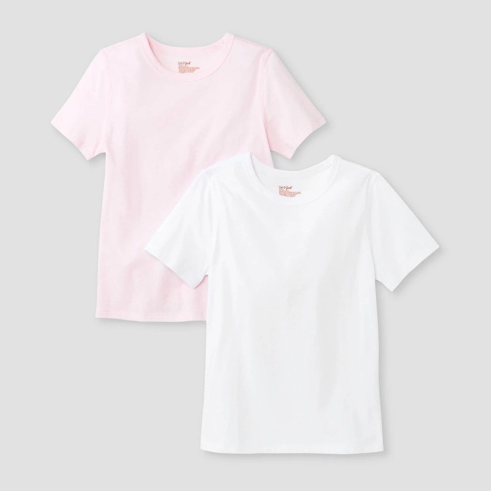 Girls' M(8/9) - 2pk Adaptive Short Sleeve T-Shirt - Cat & Jack White/Pink