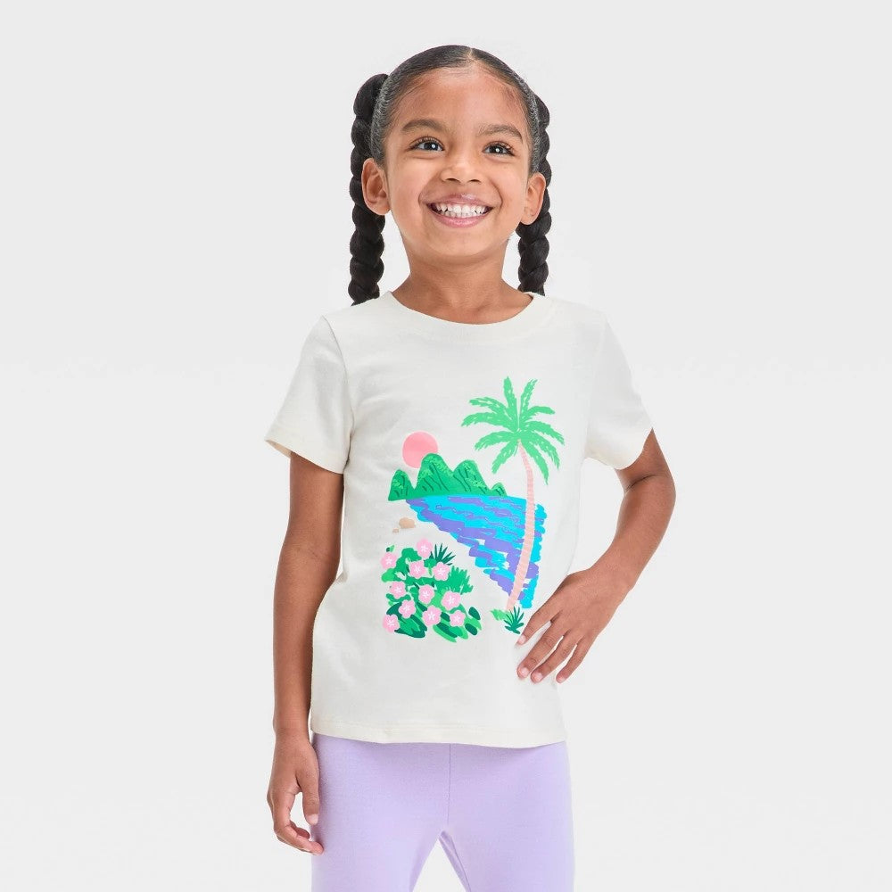 Girls' 4T - Palm Tree Graphic T-Shirt - Cat & Jack Beige