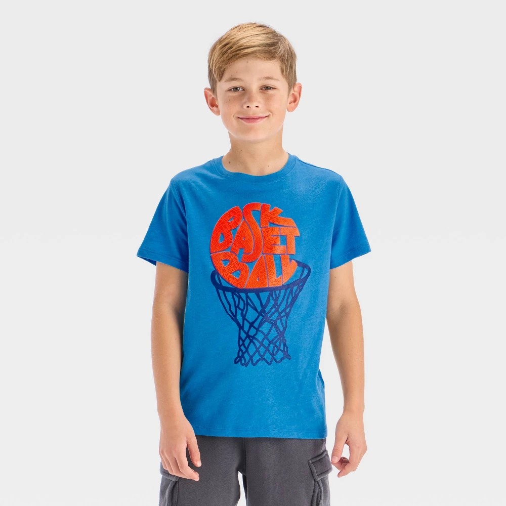 Boys' S (6/7) - Short Sleeve Basketball Hoop Graphic T-Shirt - Cat & Jack Blue