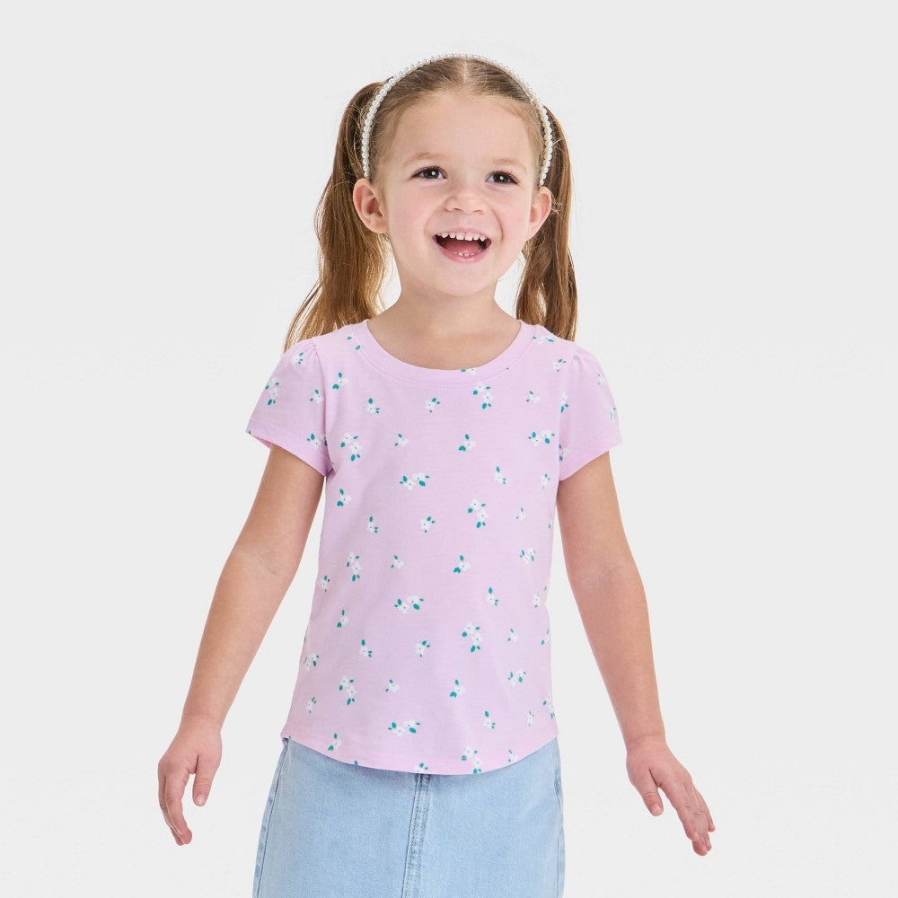 Girls' 3T - Short Sleeve Floral T-Shirt - Cat & Jack Light Purple