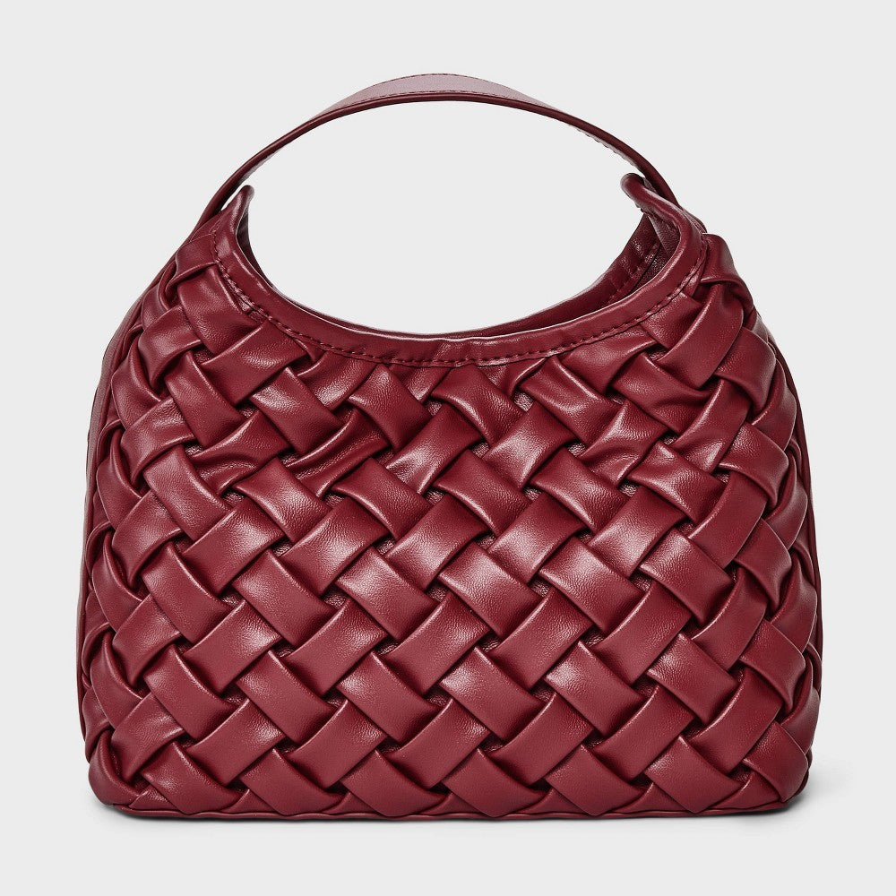 Mini Slouchy Handbag - a New Day Red: Basket Weave Pattern, Polyurethane Shell, Magnetic Closure, Structured Design