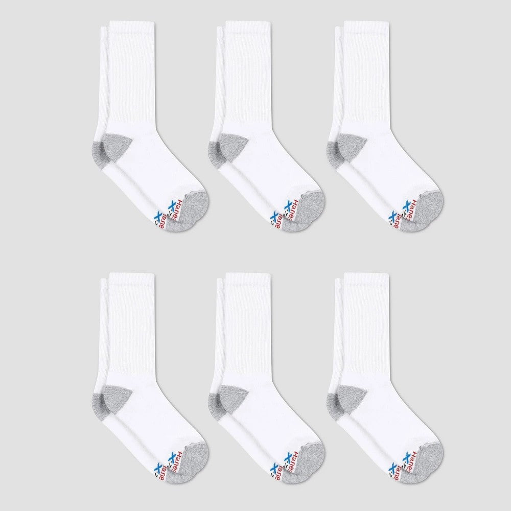 Men's 6-12 Hanes Premium X-Temp Breathable Crew Socks 6pk - White: Cushioned Sole, Reinforced Heel & Toe