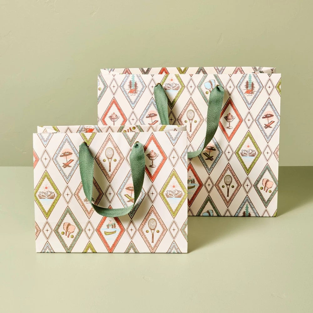 2pk Small/Large Diamond Printed Summer Theme Gift Bags - Hearth & Hand  with Magnolia