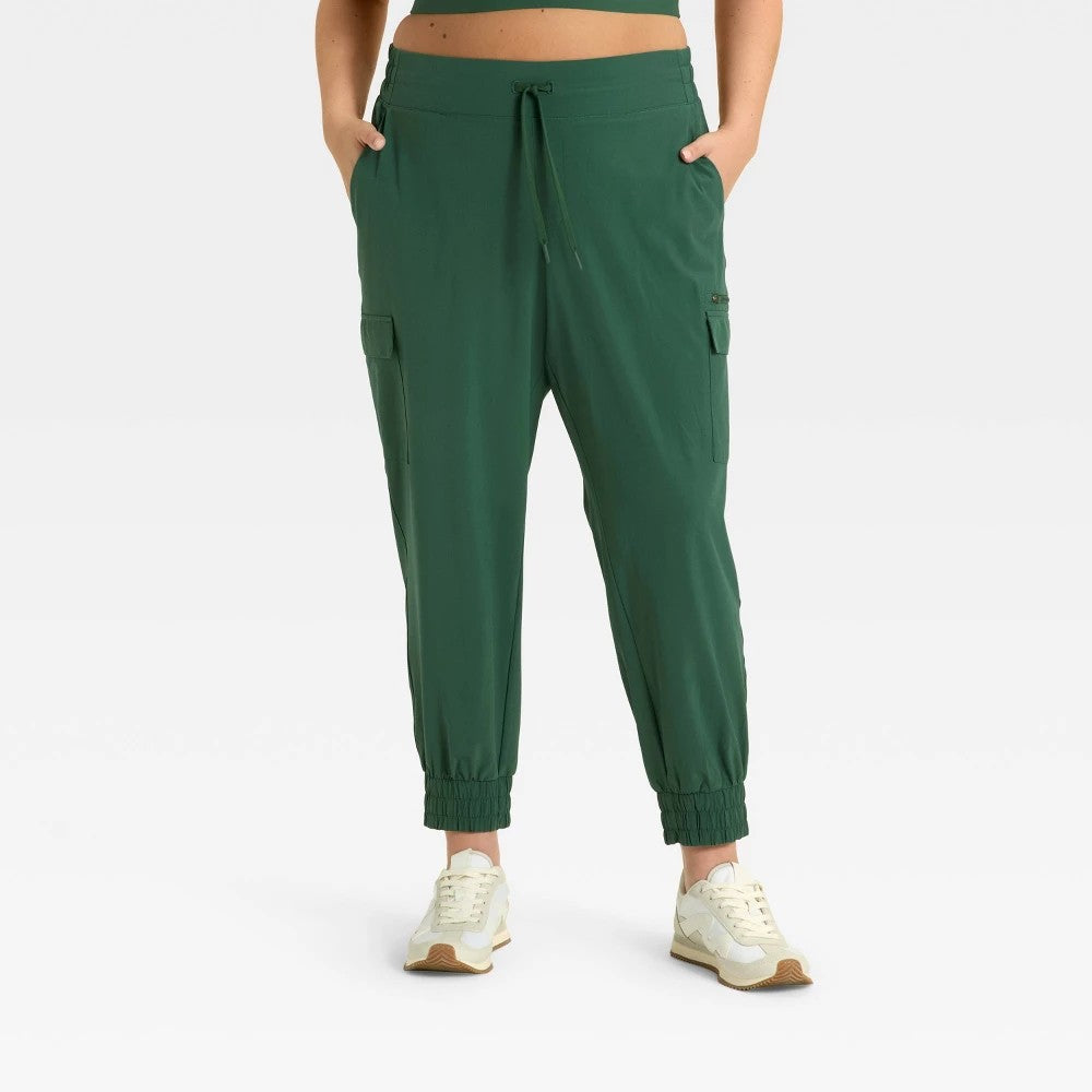 Women's Size 2X Active Light Mid-Rise Cargo Joggers - All in Motion Dark Green