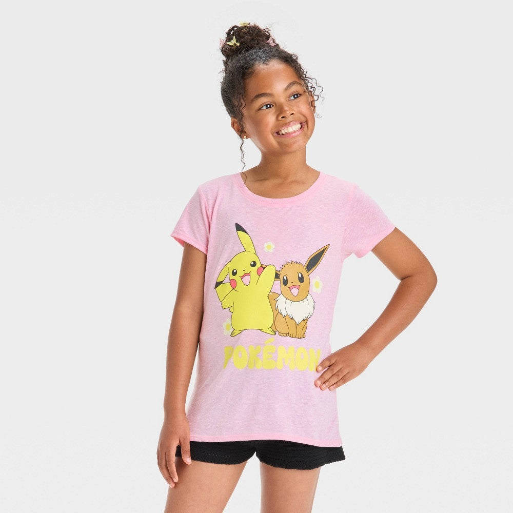 Girls' M (8/9) Pokemon Short Sleeve Graphic T-Shirt - Pink