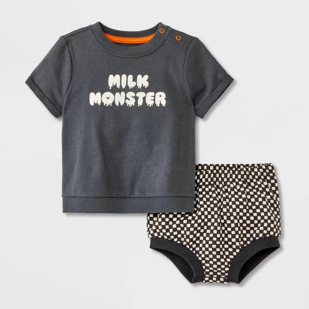 Baby Halloween Checkered Milk Monster T-Shirt & Bloomer Set - Cat & Jack™ Black 12M