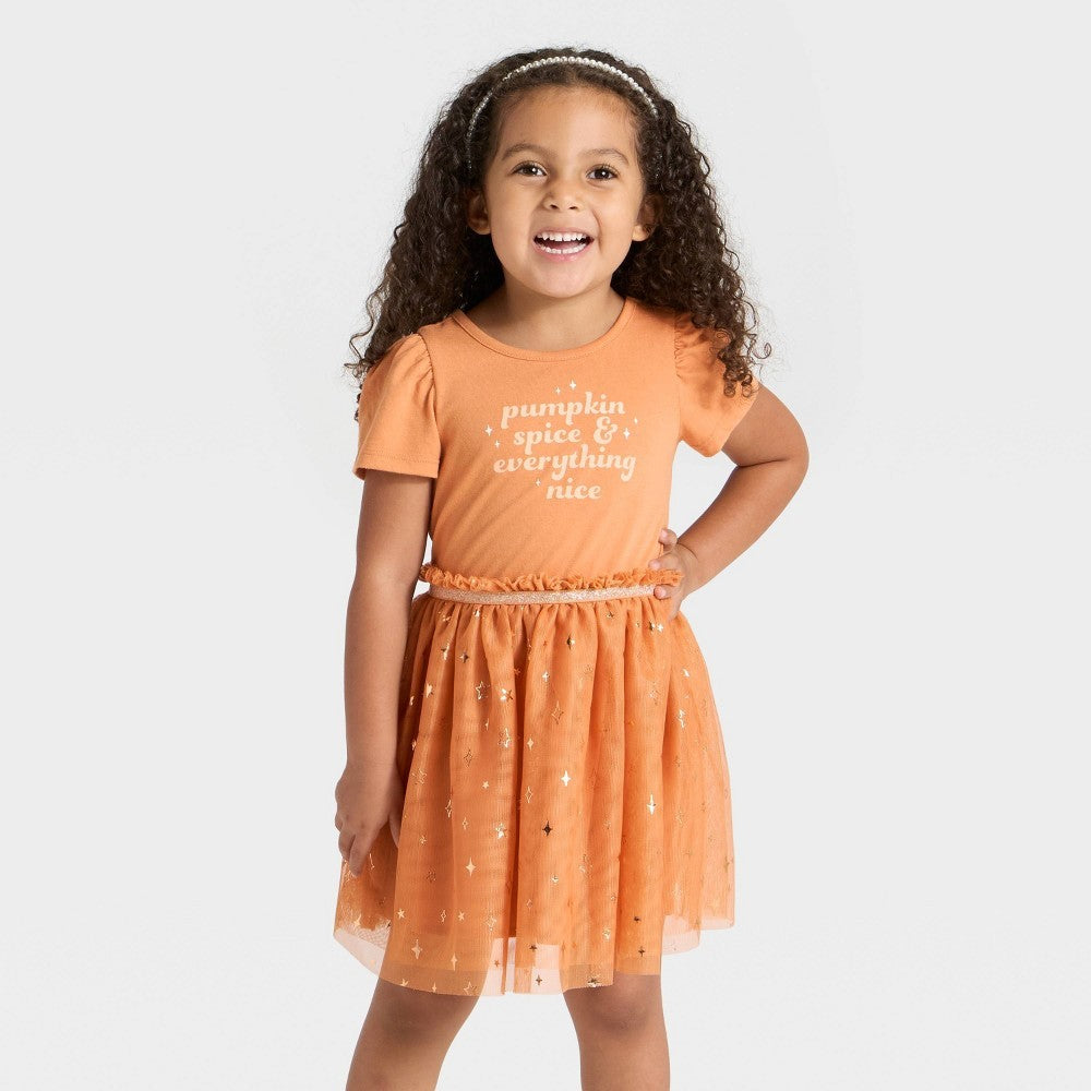 Girls' 12M - Short Sleeve Pumpkin Spice Tulle Dress - Cat & Jack