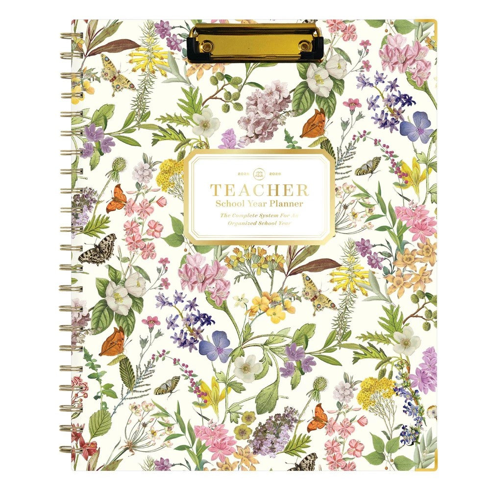 Teacher Lesson Planner Clipboard Hardcover Wirebound 8.5x11 2025-2026 Weekly/Monthly - Butterfly Garden