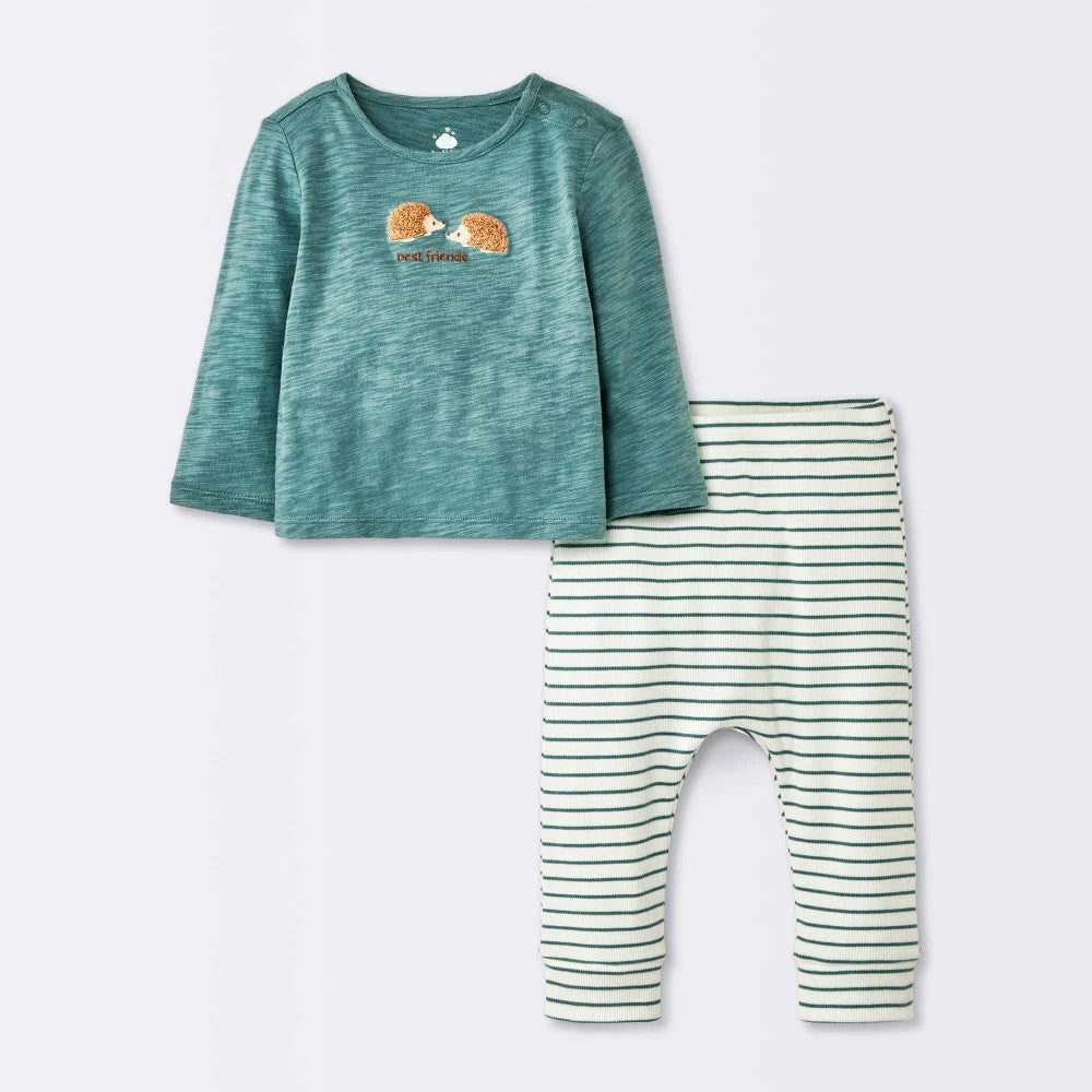 Baby Boys' 2pc Hedgehog Graphic Jogger Pants Set - Cloud Island Teal 3-6M