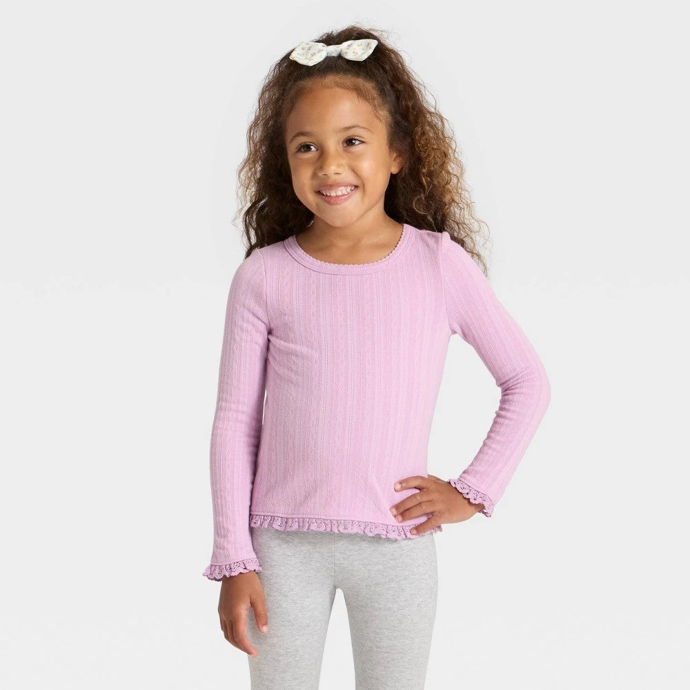 Girls' 4T - Long Sleeve Pointelle T-Shirt - Cat & Jack Lavender Mauve