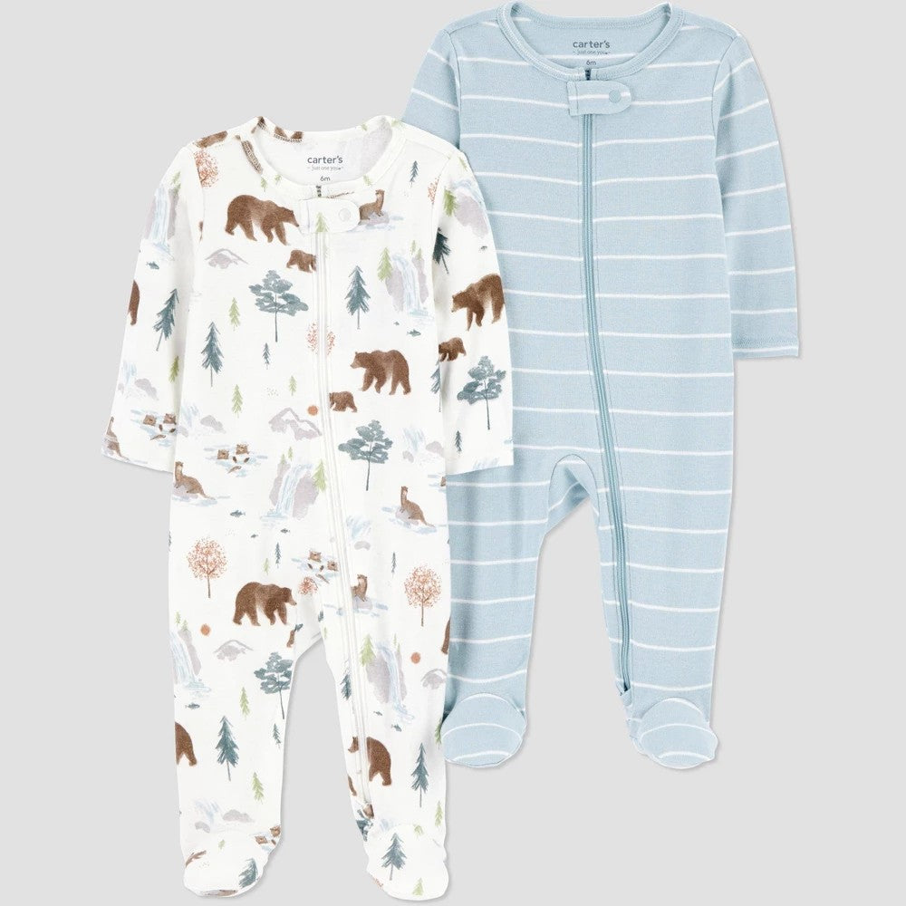 Boys' 3M Carter's Just One You Baby 2pk Forest/Striped Sleep N' Play - Blue