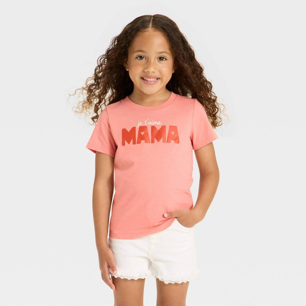 Toddler Girls' 5T Je T'aime Mama Graphic T-Shirt - Coral Orange