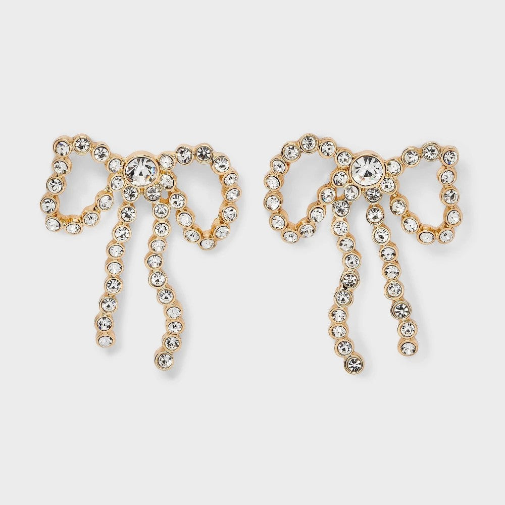 Pave Bow Statement Earrings - A New Day Gold