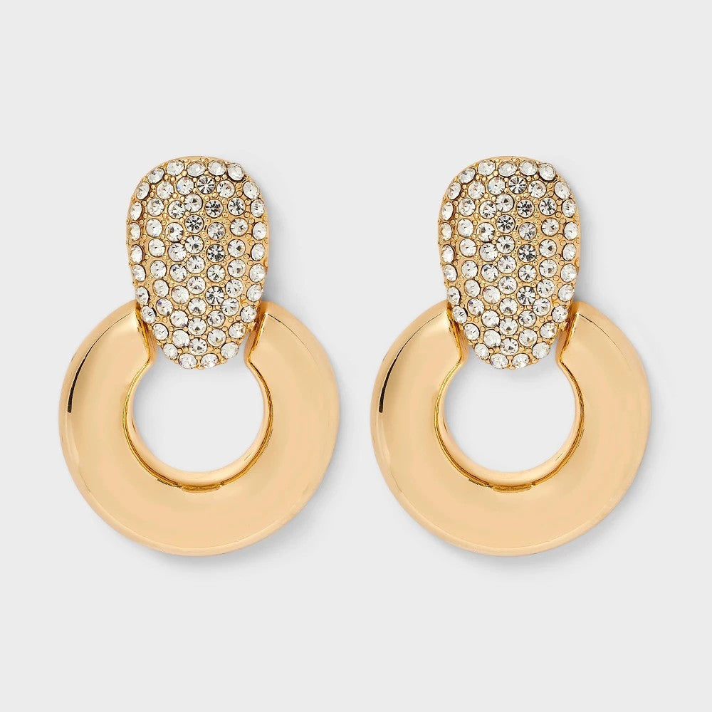 Door Knocker Earrings with Pave Post - A New Day Gold