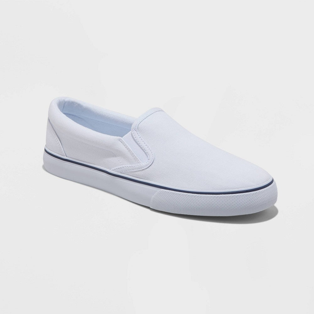 Men's 10.5 Phillip Twin Gore Sneakers - Goodfellow & Co White Slip-on Canvas, Padded Collar, Non-Marking Rubber Sole