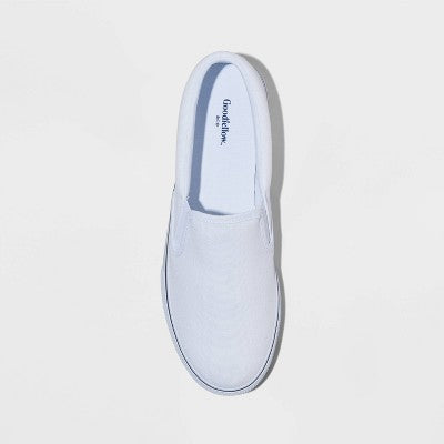 Men's 10.5 Phillip Twin Gore Sneakers - Goodfellow & Co White Slip-on Canvas, Padded Collar, Non-Marking Rubber Sole