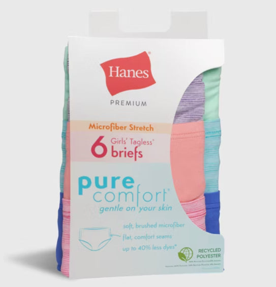 Girls' Size 10 Hanes 6pk Pure Microfiber Briefs - Colors May Vary