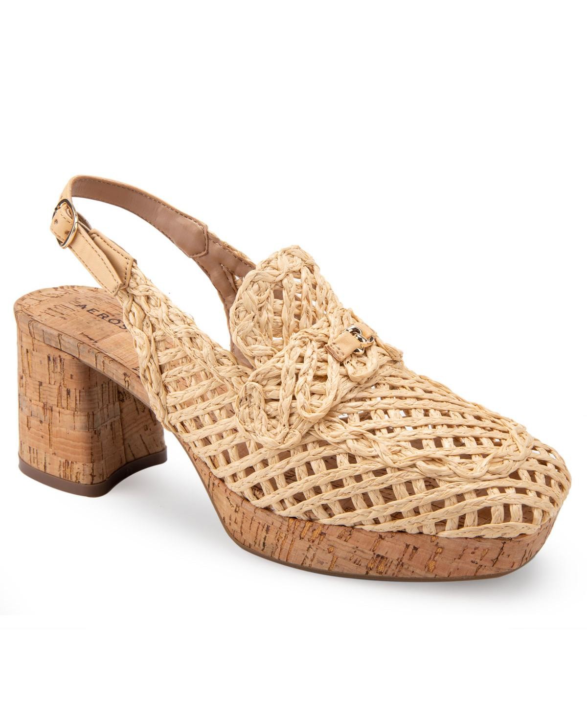 Women's 9.5 Aerosoles Santiago Raffia Heeled Loafers Natural Raffia