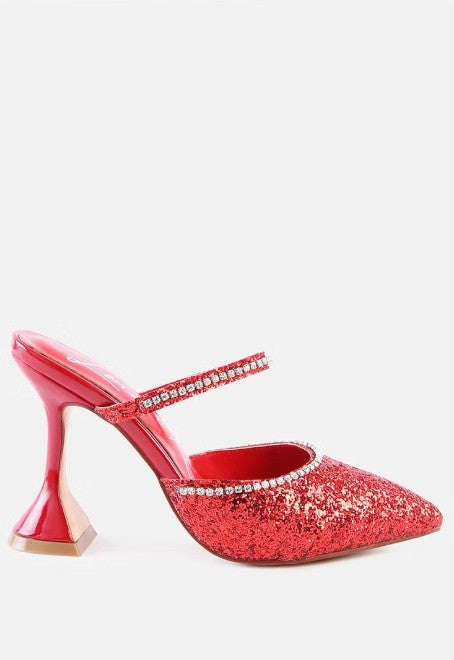 Women's 7 - Iris Glitter Diamante Spool Heeled Sandals - Red *Out of Original Box*