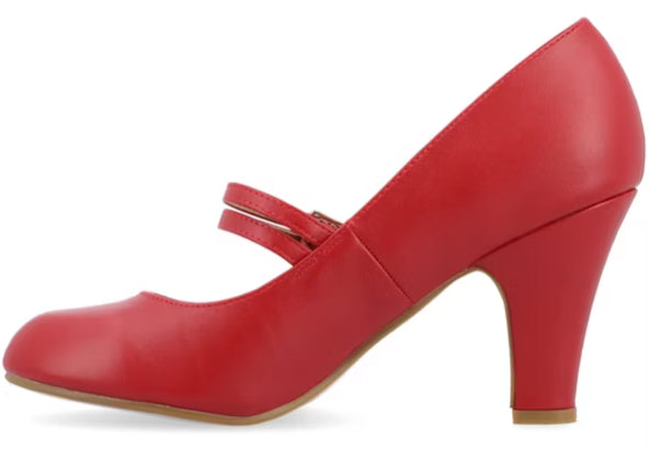 Women's 9M Journee Collection Windy Double Strap Mary Jane Pumps - Red *Damaged Box*