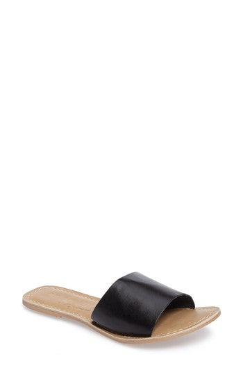 Women's 9M Beach by Matisse Cabana Leather Slide Sandals - Black *Damaged Box Missing Lid*