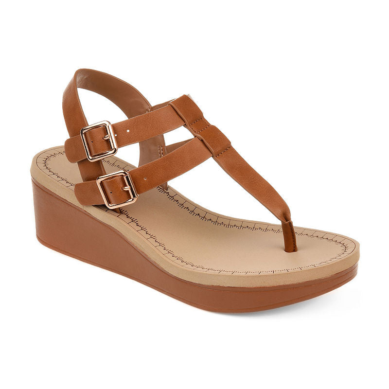 Women's 8.5 - Journee Collection Bianca Wedge Sandals - Tan