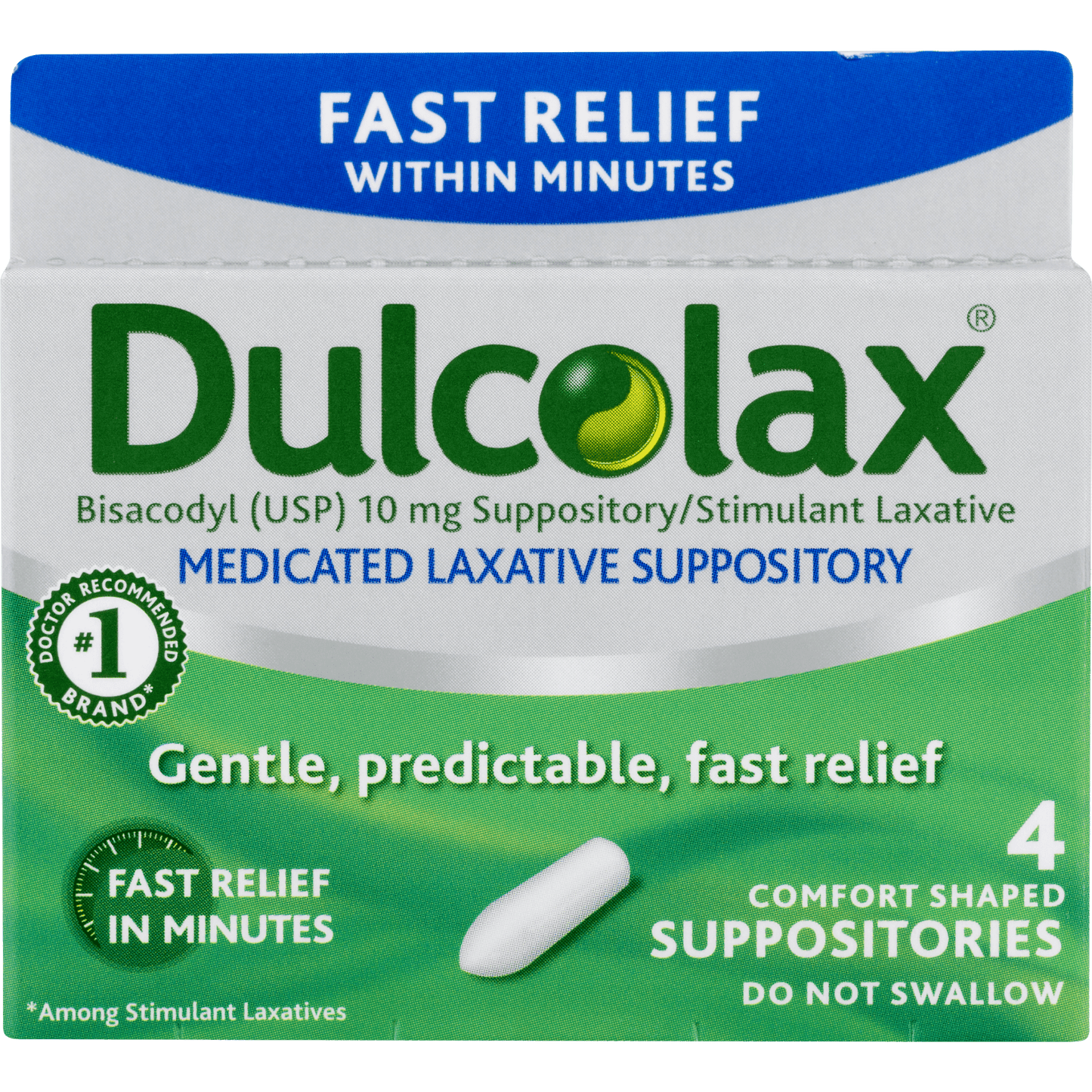 Dulcolax, Gentle and Predictable Fast Relief Laxative Suppositories 4 ct *Exp 10/2027*