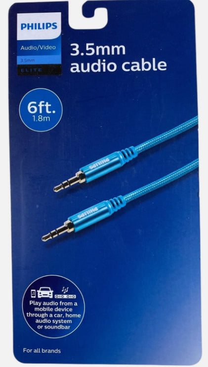 Philips Auxiliary Cable 3.5mm Elite 6ft - Blue