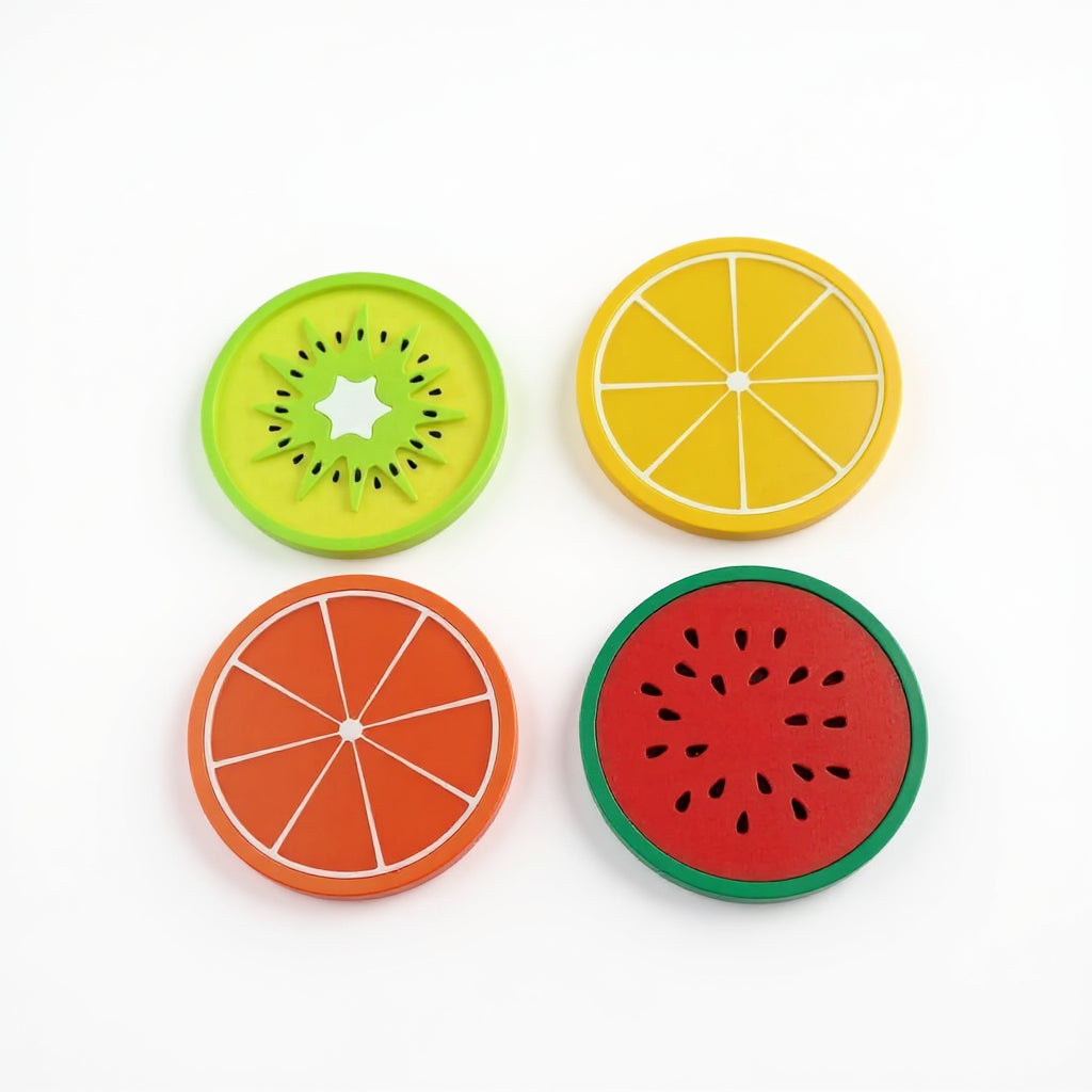 X&O Impulsive Drink Coasters Fruit Themed Silicone 3.5 Inch