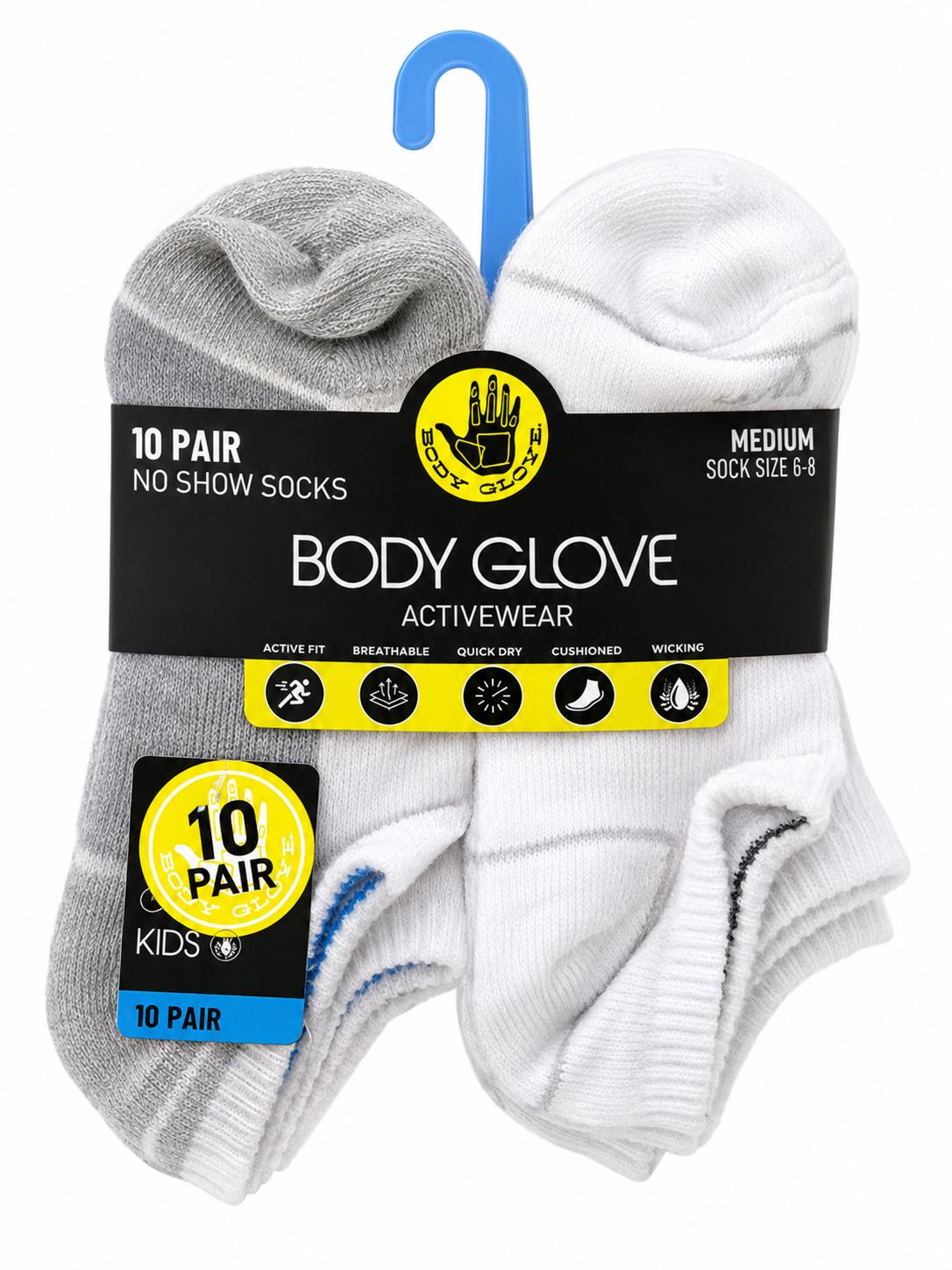 Body Glove Kids 10-Pair Pack, Medium Sock Size 6–8